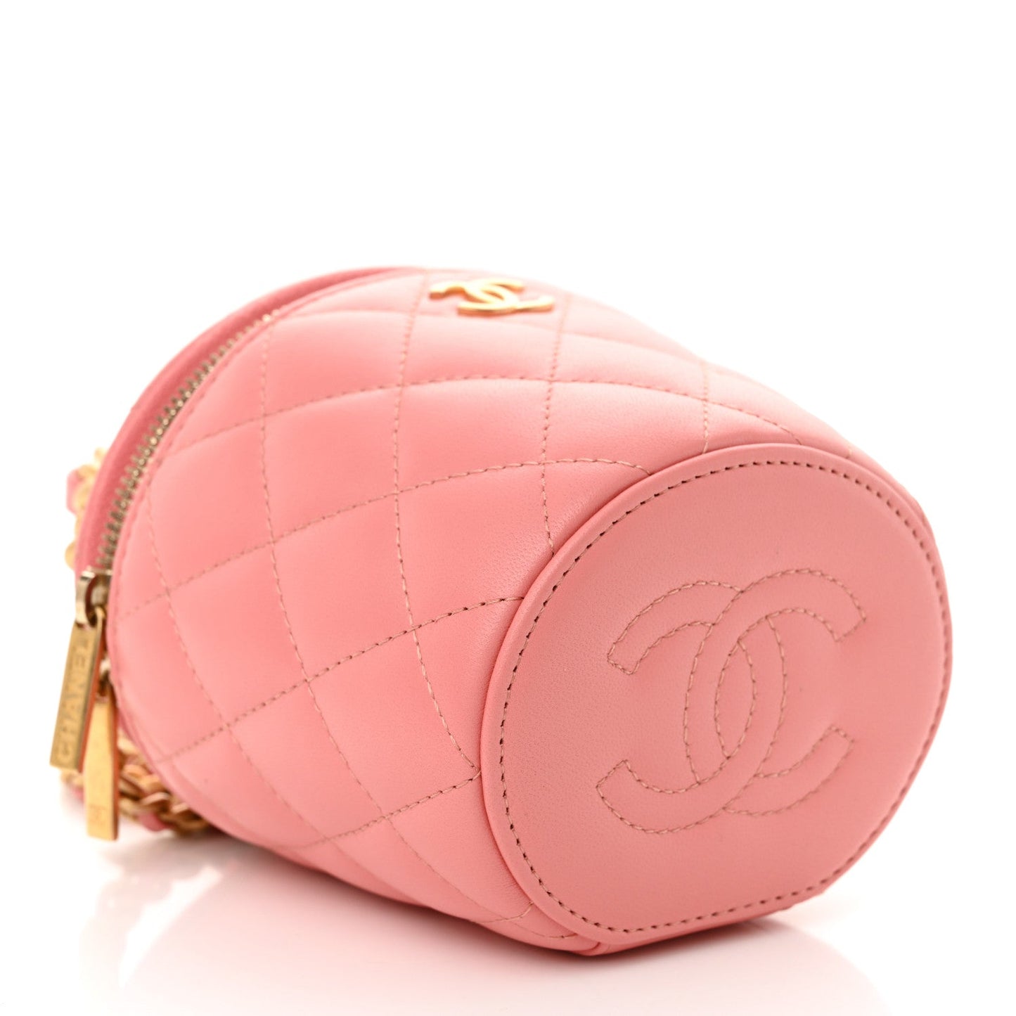 Lambskin Quilted Afternoon Tea Top Handle Vanity Case With Chain Light Pink