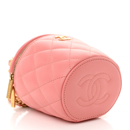 Lambskin Quilted Afternoon Tea Top Handle Vanity Case With Chain Light Pink