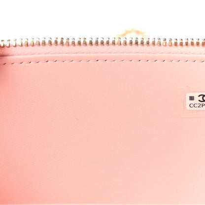 Lambskin Quilted Trendy Small Top Handle Vanity Case With Chain Light Pink