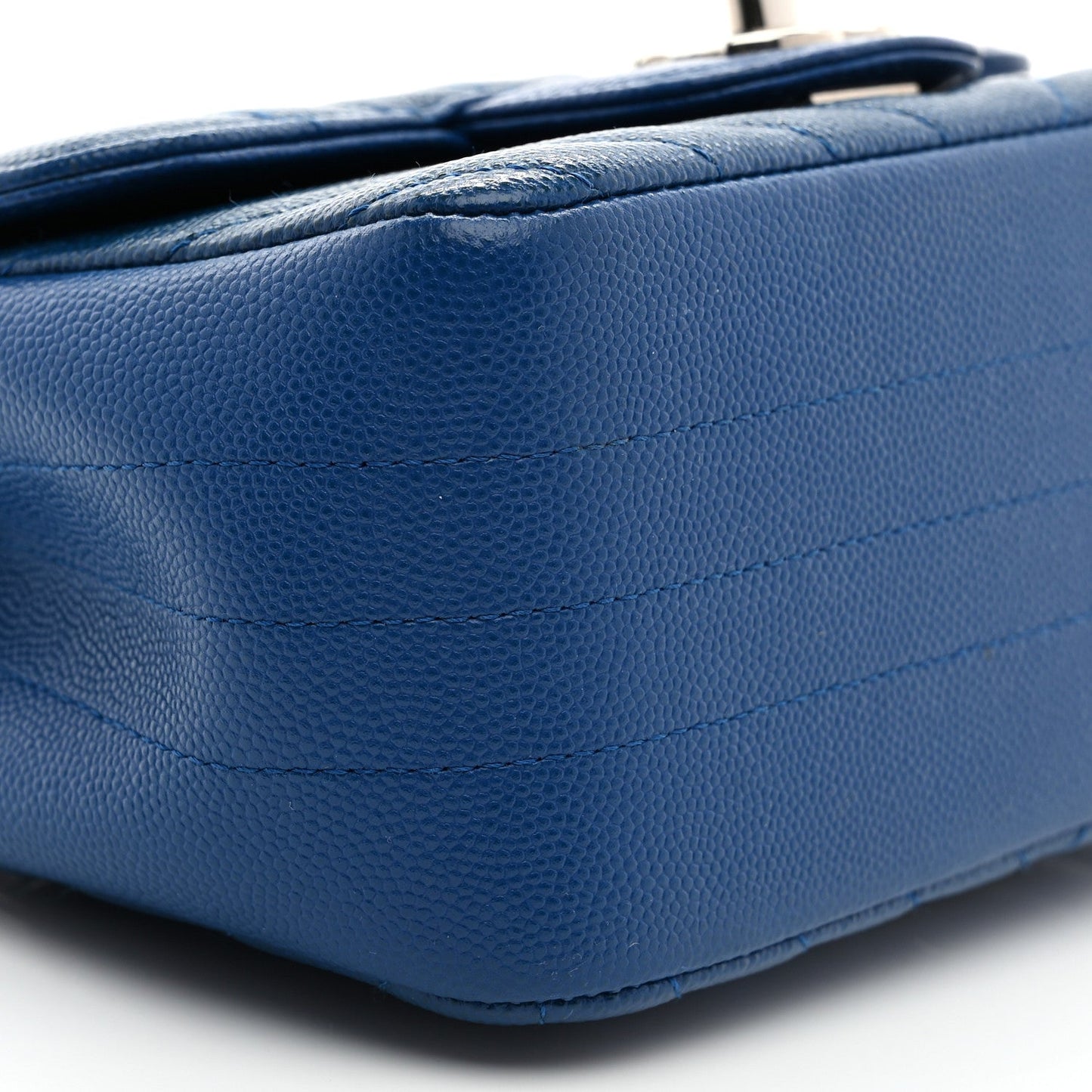 Caviar Chevron Quilted Mini Square Flap Blue