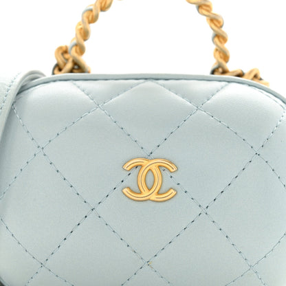 Lambskin Quilted CC Bubble Vanity Case With Chain Light Blue