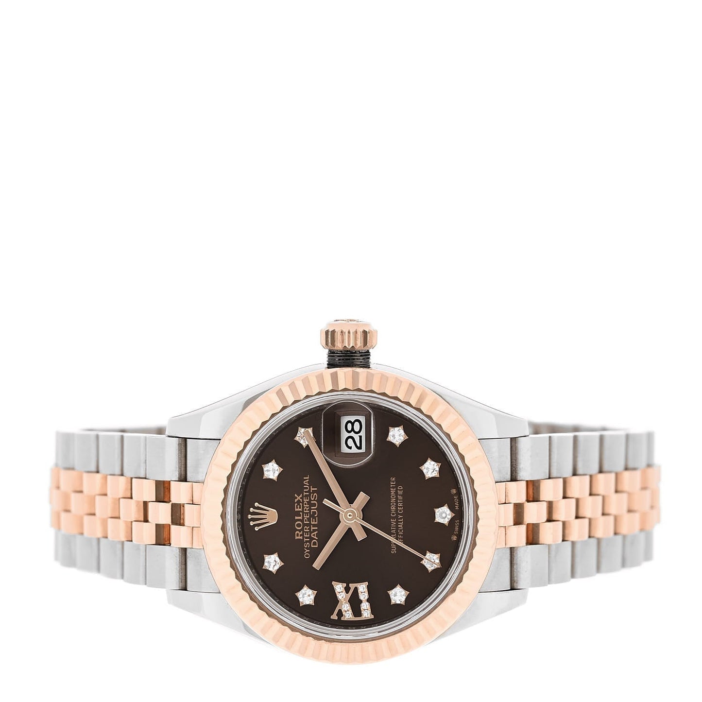 Stainless Steel 18K Everose Gold Diamond 28mm Oyster Perpetual Datejust Watch Chocolate 279171