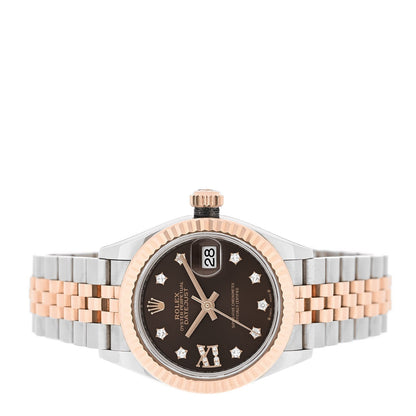 Stainless Steel 18K Everose Gold Diamond 28mm Oyster Perpetual Datejust Watch Chocolate 279171