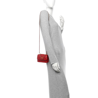 Shiny Lambskin Quilted Extra Mini Flap Red