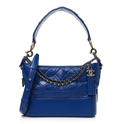 Aged Smooth Calfskin Quilted Medium Gabrielle Logo Hobo Blue