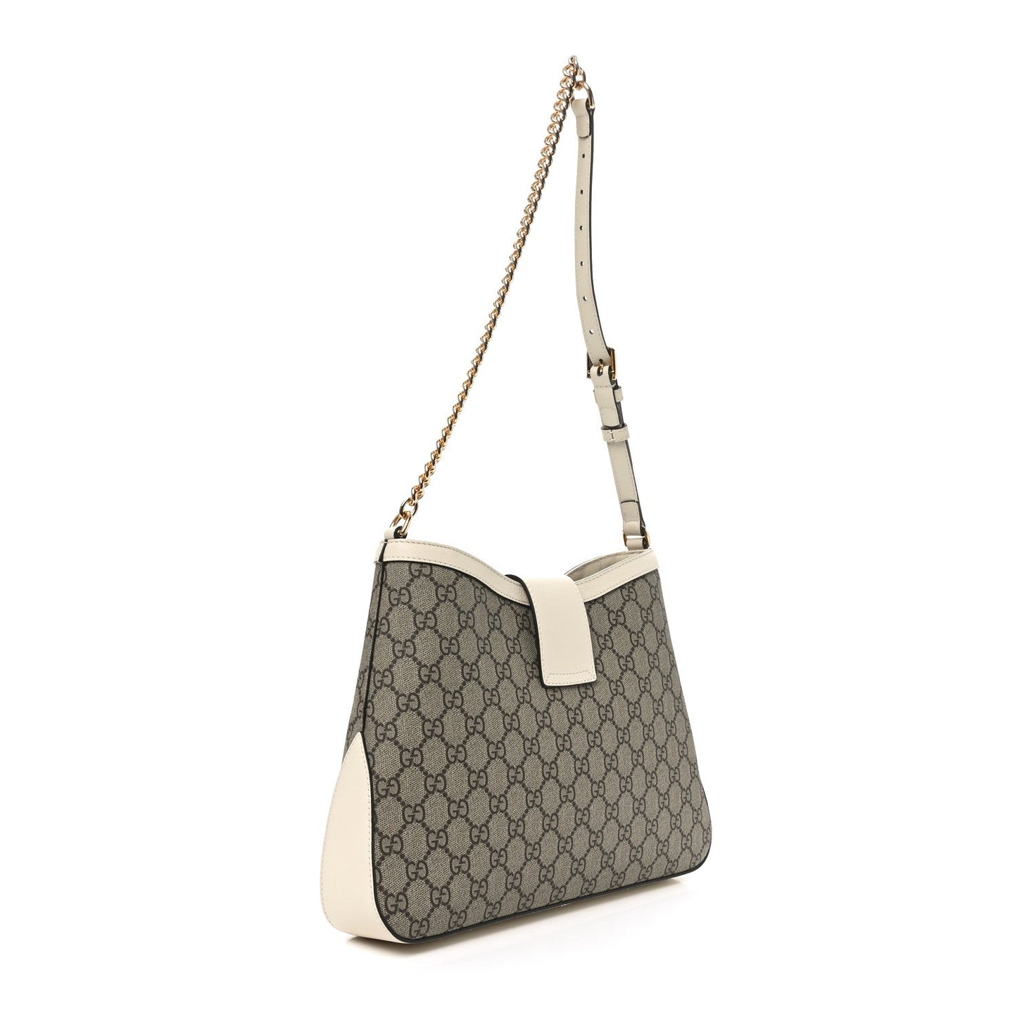 GG Supreme Monogram Moon Calfskin Medium Padlock Shoulder Bag Beige Ebony Mystic White