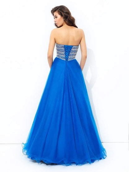A-line/Princess Sweetheart Sequin Sleeveless Long Net Dresses