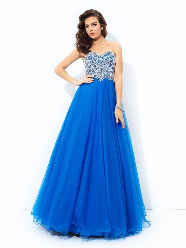 A-line/Princess Sweetheart Sequin Sleeveless Long Net Dresses