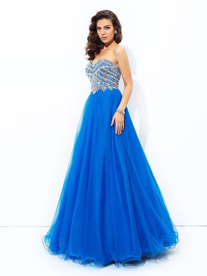 A-line/Princess Sweetheart Sequin Sleeveless Long Net Dresses