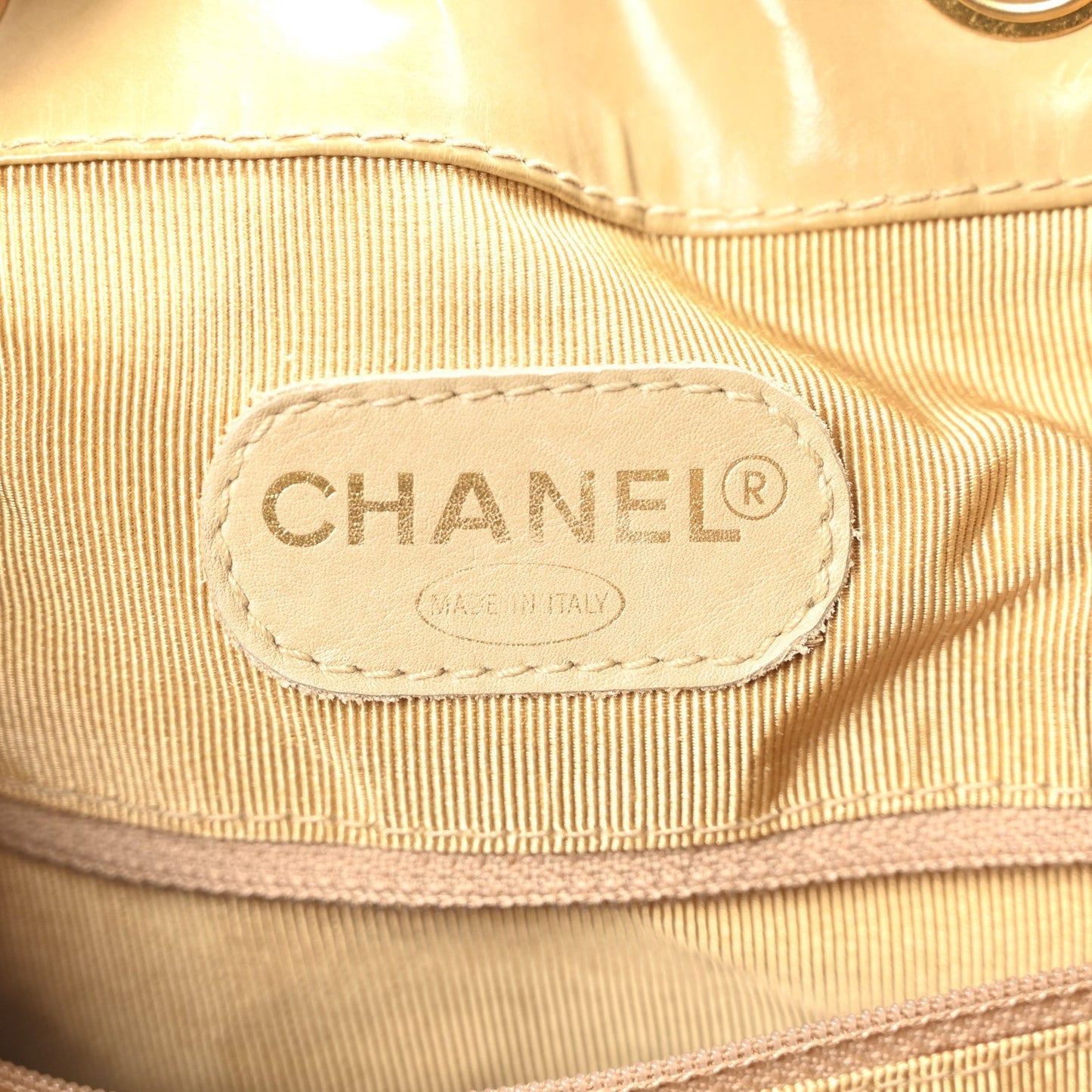 Vinyl Stitched XL Bucket Bag Beige