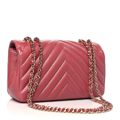 Calfskin Chevron Quilted Mini Statement Flap Pink