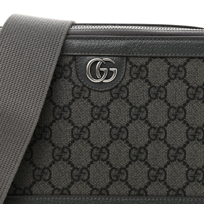 GG Supreme Monogram Textured Dollar Calfskin Small Ophidia Top Handle Shoulder Grey Black Graphite Grey
