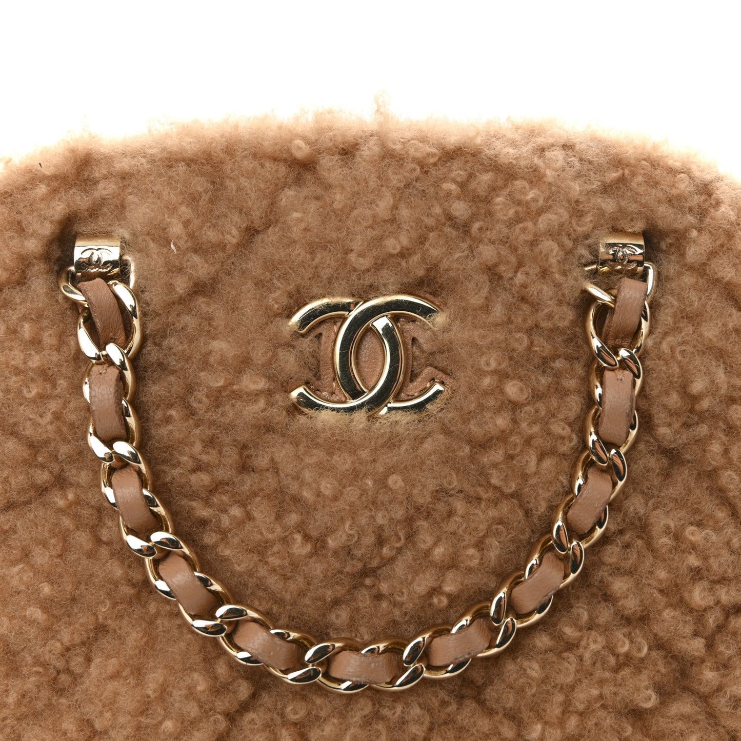 Shearling Quilted Shiny Coco Clutch With Chain Dark Beige