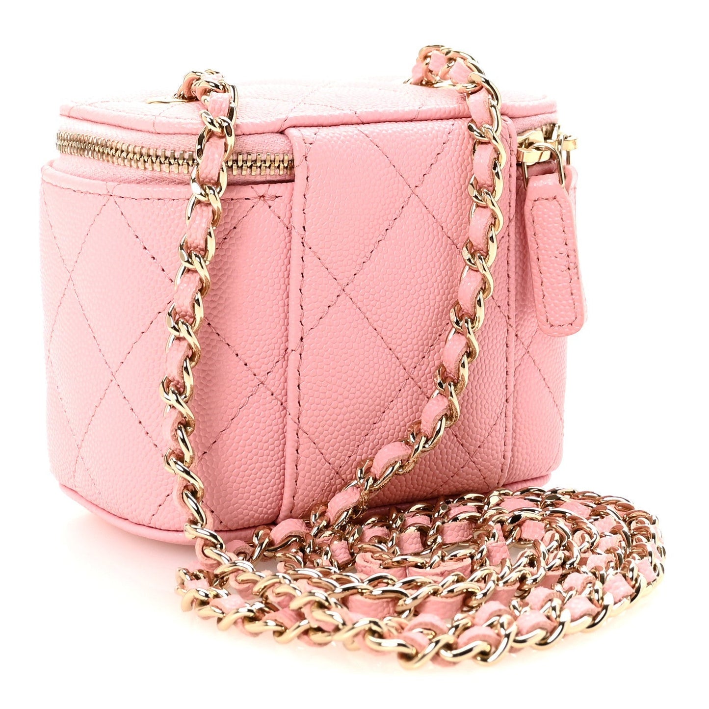 Caviar Quilted Mini Vanity Case With Chain Pink