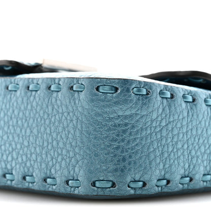 Metallic Cuoio Roma Sellerissima Nappa Sintetica Tape Stitch Mini Baguette Placca Argento