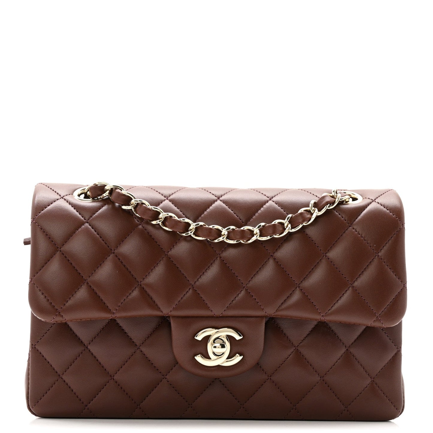 Lambskin Quilted Small Double Flap Dark Brown