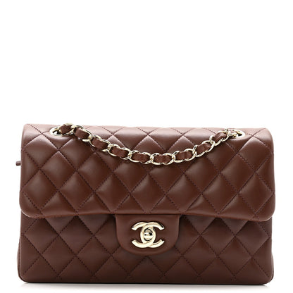 Lambskin Quilted Small Double Flap Dark Brown
