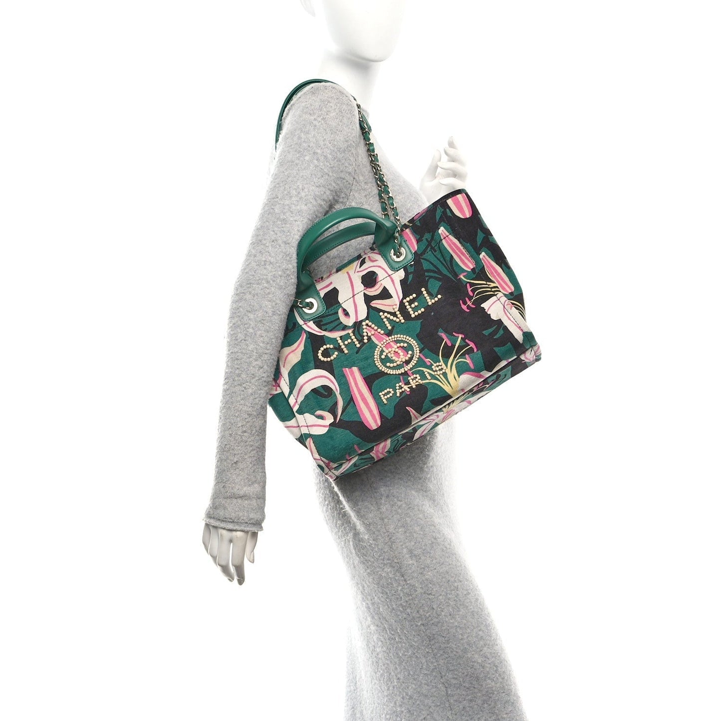 Velvet Calfskin Beaded Small Deauville Tote Pink Green Black
