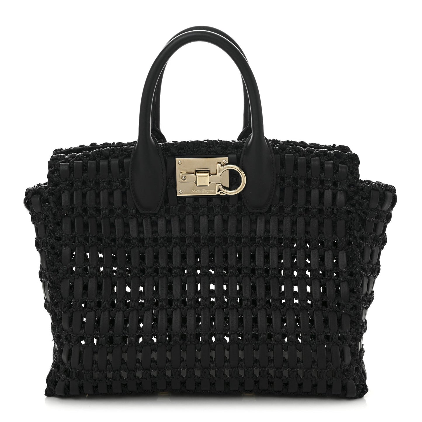Raffia Calfskin The Studio Box Tote Black