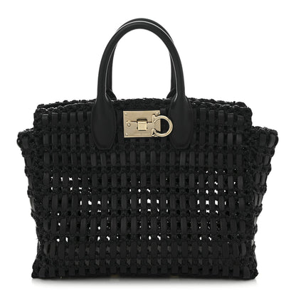 Raffia Calfskin The Studio Box Tote Black