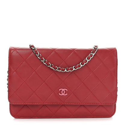 Lambskin Quilted Wallet On Chain WOC Red Pink