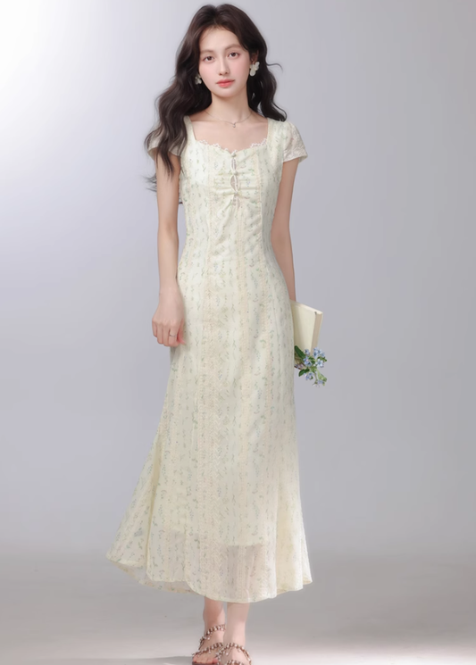 2025 new style gentle style floral dress female waist long skirt R1968