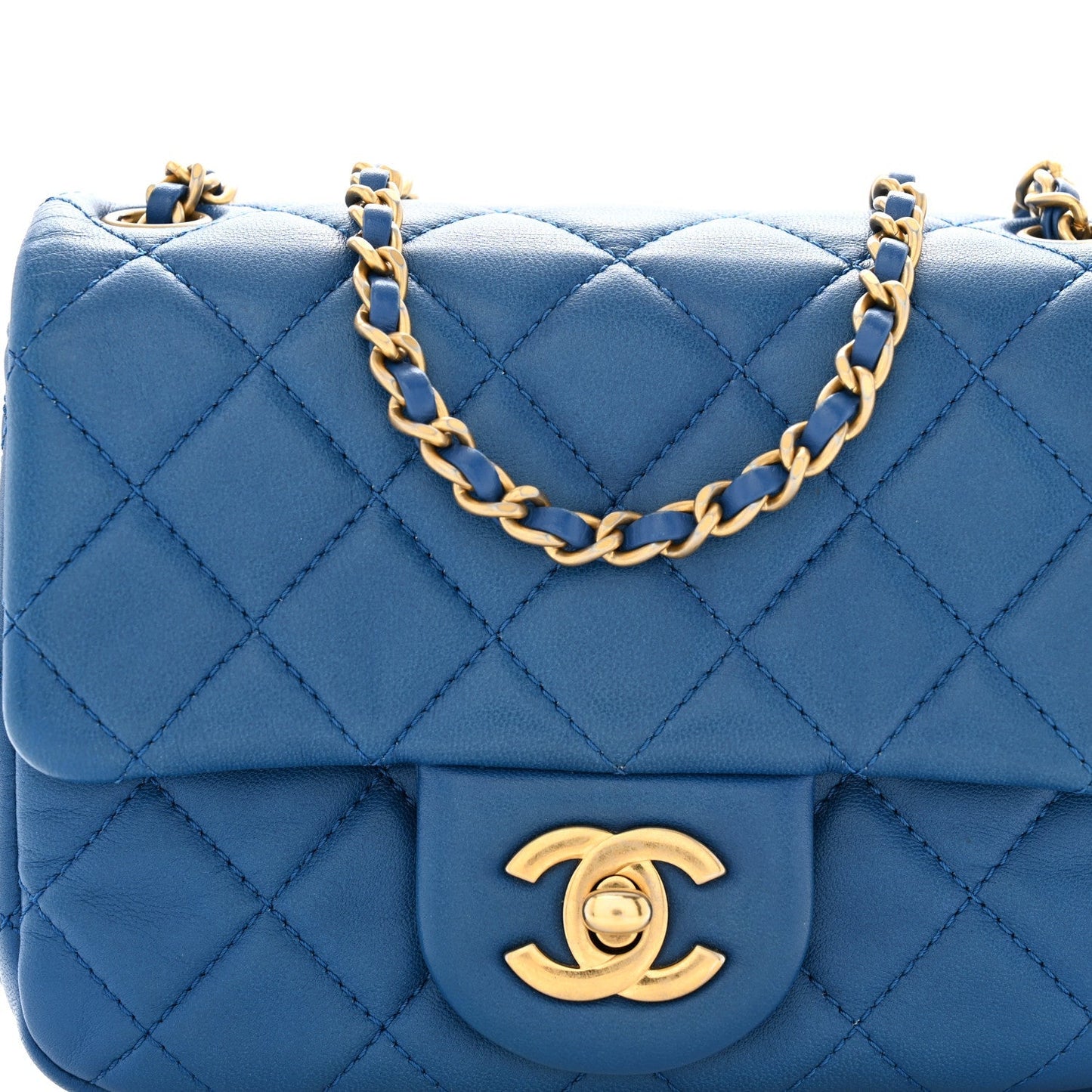 Lambskin Quilted Mini Pearl Crush Flap Blue