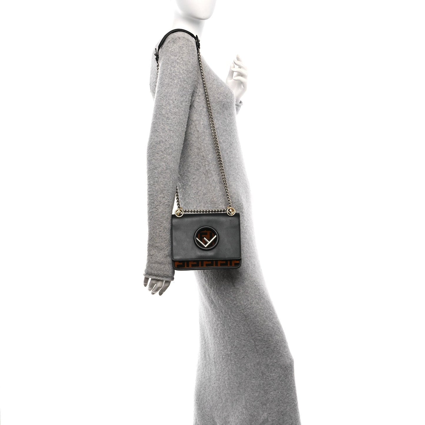 Vitello Century Velvet F is Fendi FF Small Kan I Shoulder Bag Black Tobacco