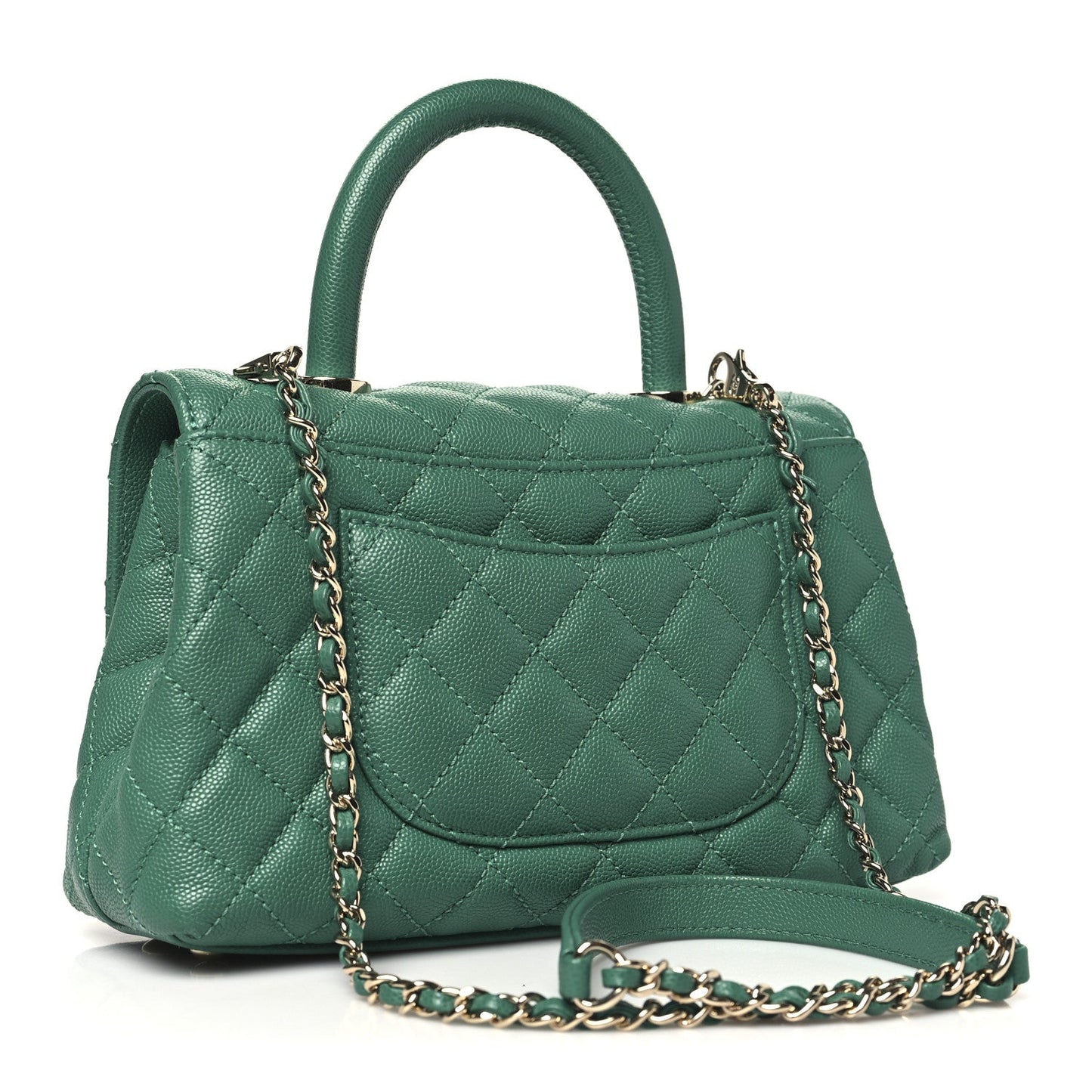 Caviar Quilted Mini Coco Handle Flap Green
