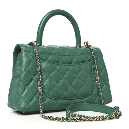 Caviar Quilted Mini Coco Handle Flap Green