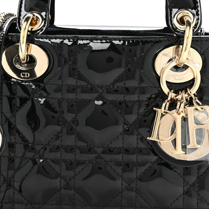 Patent Cannage Mini Lady Dior Black