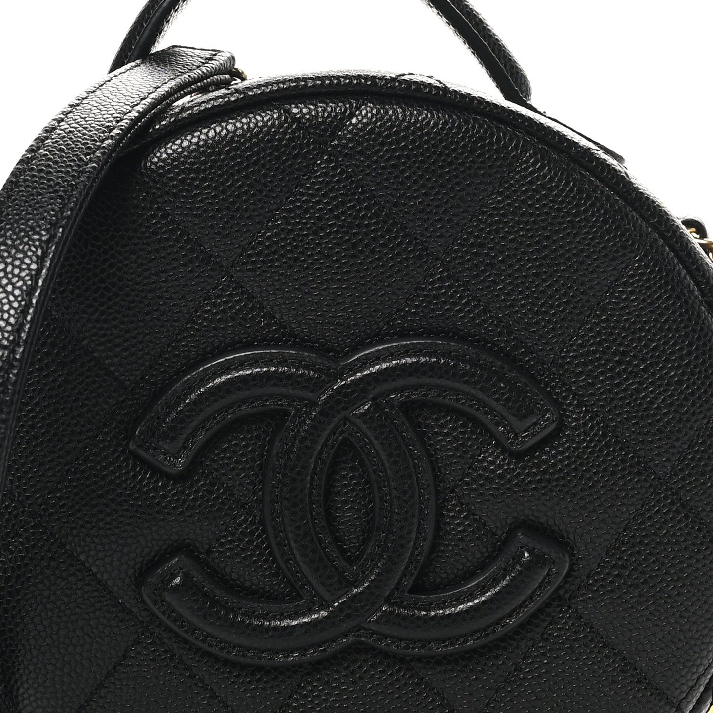 Caviar Quilted Small Round Vanity With Chain Black