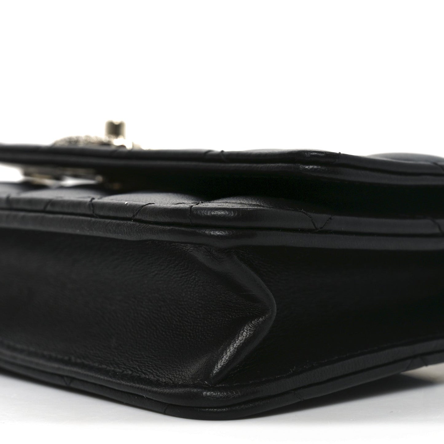 Lambskin Quilted Crystal Handle Wallet On Chain WOC Black