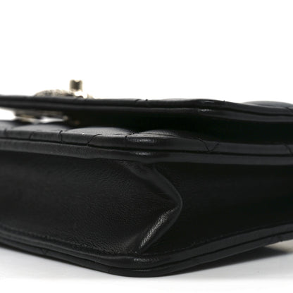Lambskin Quilted Crystal Handle Wallet On Chain WOC Black