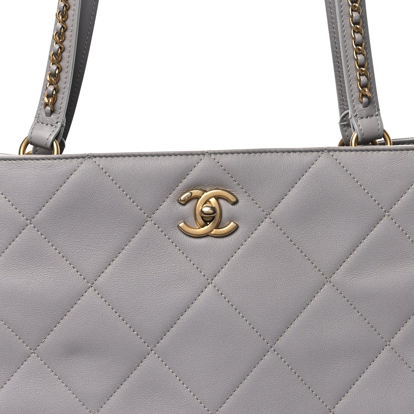 Calfskin Quilted Book Pocket Shopping Tote Grey