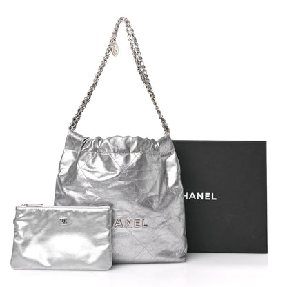 Metallic Calfskin Quilted Small Chanel 22 Silver