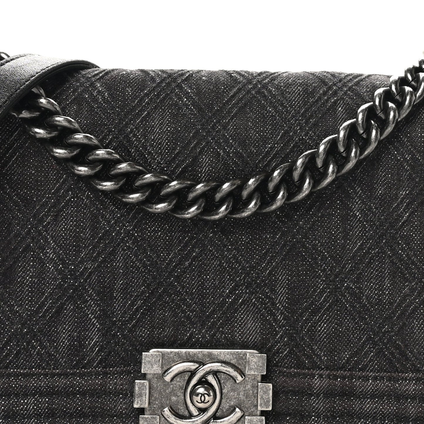 Denim Quilted Medium Boy Flap Black