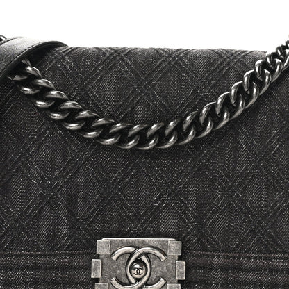 Denim Quilted Medium Boy Flap Black