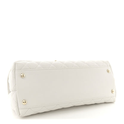 Caviar Quilted Small Coco Handle Flap White
