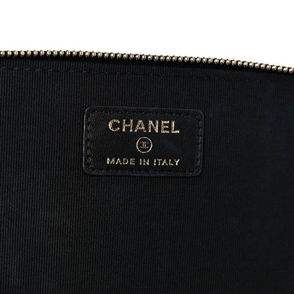 Lambskin Quilted Small Top Handle Vanity Case With Chain Black
