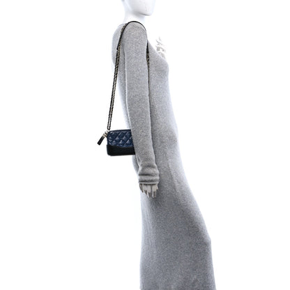 Aged Calfskin Quilted Small Gabrielle Clutch With Chain Navy Black