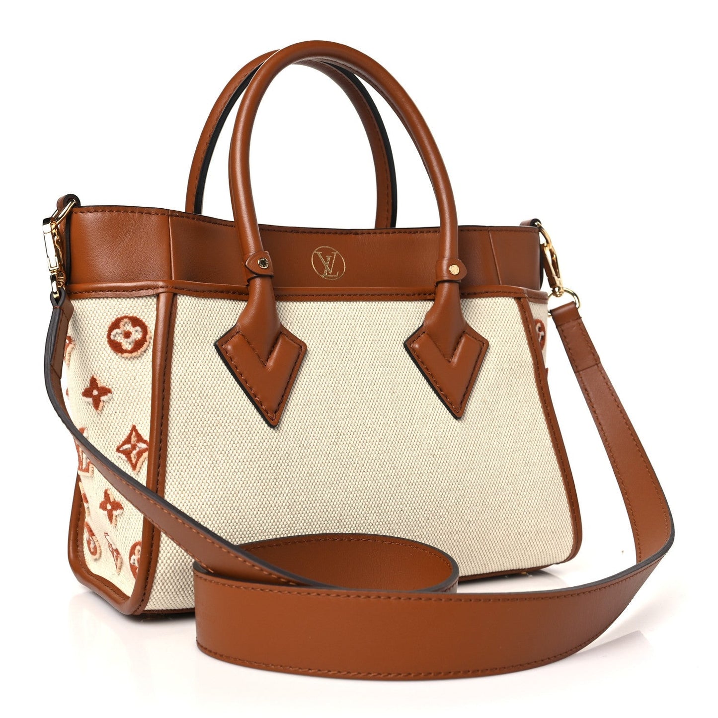 Canvas Calfskin Monogram On My Side PM Caramel Tan
