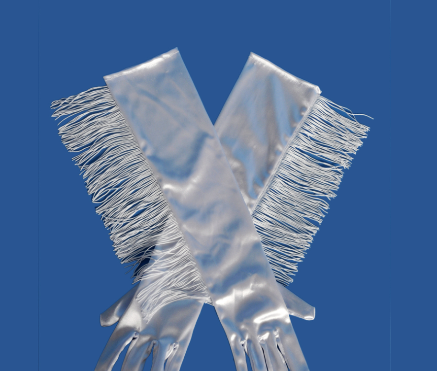 Tassel long satin gloves Latin dance performance gloves satin tassel bridal gloves     S6262