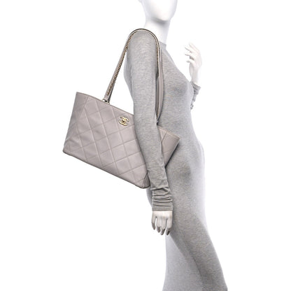 Calfskin Quilted Book Pocket Shopping Tote Grey