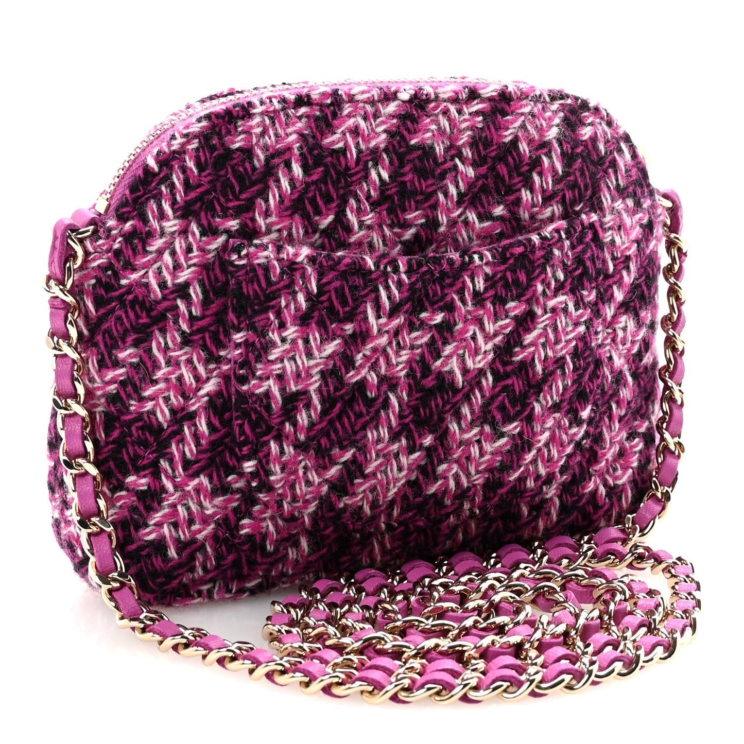 Tweed Quilted Mini Clutch With Chain Purple