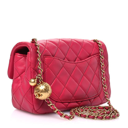 Lambskin Quilted Mini Rectangular Pearl Crush Flap Fuchsia