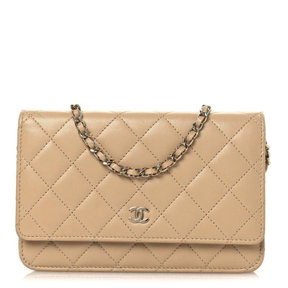 Lambskin Quilted Wallet On Chain WOC Beige