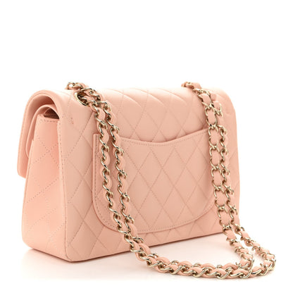 Lambskin Quilted Small Double Flap Light Pink