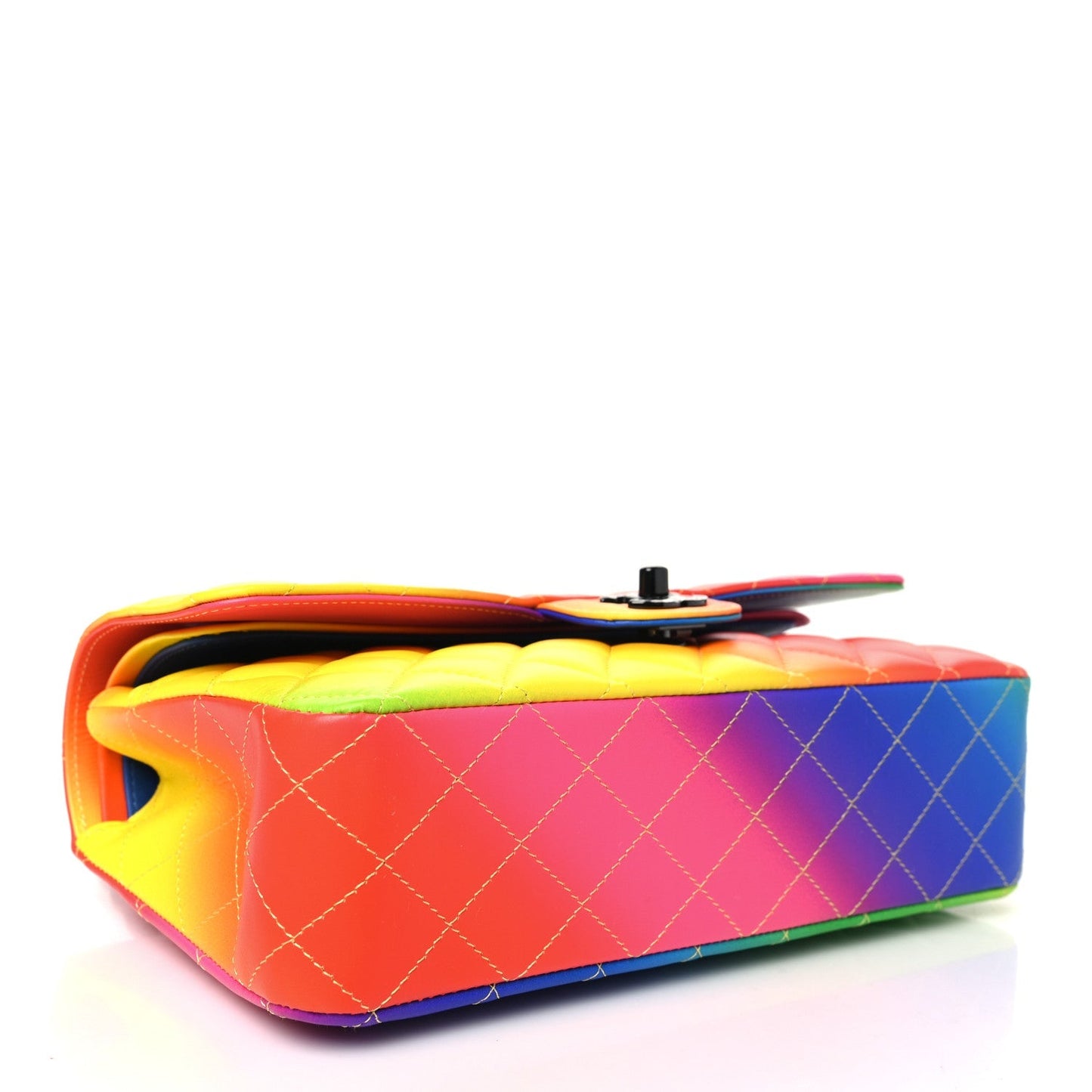 Calfskin Quilted Medium Rainbow Double Flap Multicolor