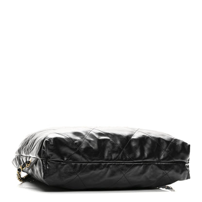 Shiny Calfskin Quilted Chanel 22 Backpack Black